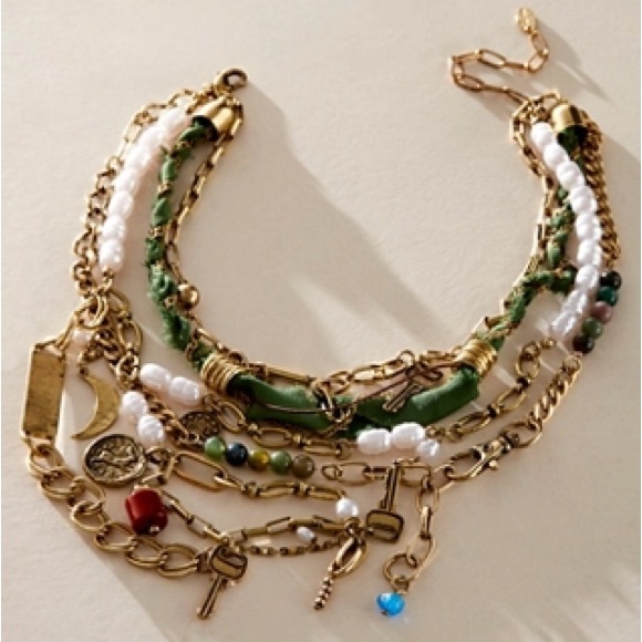 Free People Risktaker Layered Charm Necklace in green and gold - Picture 5 of 5